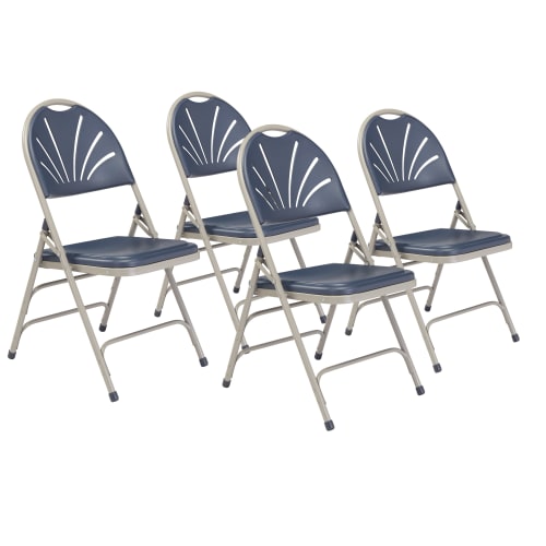 NPS 1100 Series Deluxe Fan Back With Triple Brace Double Hinge Folding Chair, Dark Blue (Pack of 4)